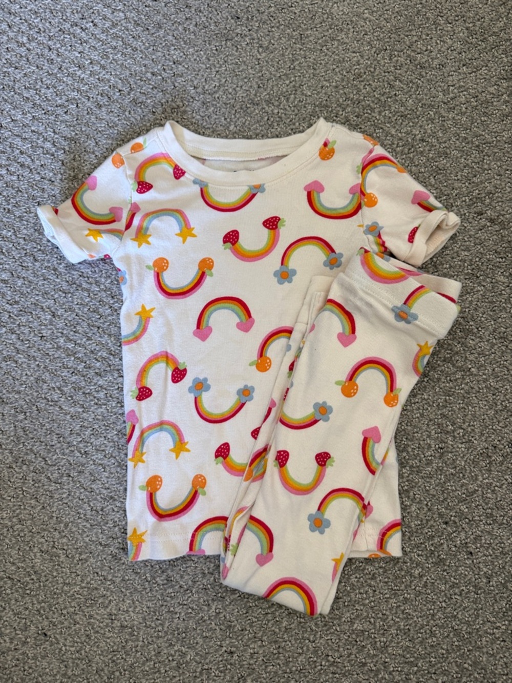 Old Navy White Kids Rainbow Print Pajama Set with Pink and Orange Accents